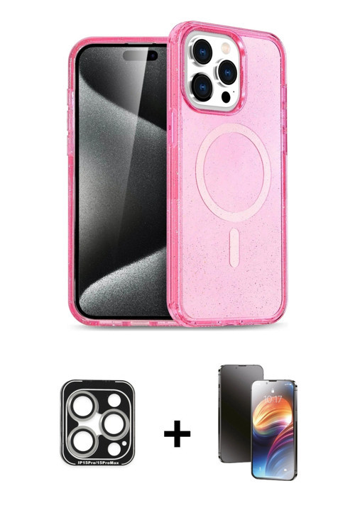 ieg™ iPhone 15 Pro Max Kılıf Eksen Doku Koleksiyonu - Siyah 3D Antistatik Mat Seramik Nano Ekran Kor