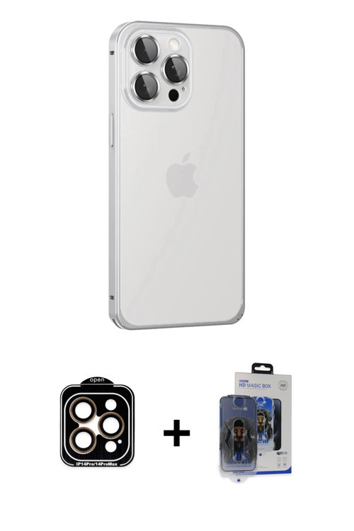 iPhone 15 Pro Max Kılıf Eksen Form Serisi - Siyah Vanessa Magic Cam + Turuncu PVD Metal Kamera