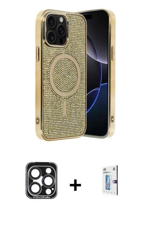 iPhone 15 Pro Max Kılıf Eksen Çizgi - Siyah Bilvis 0.18mm Plus Cam Ekran Koruyucu + Lacivert PV