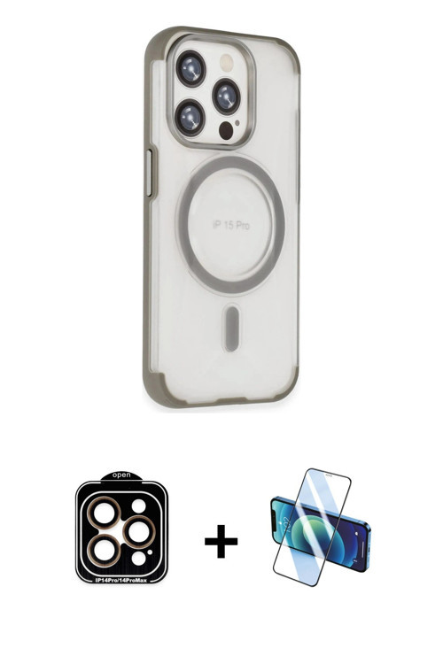 iPhone 15 Pro Max Kılıf Eksen Klasik Koleksiyonu - Siyah 3D Antistatik Seramik Nano Ekran Koruy