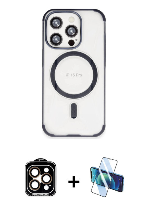 iPhone 15 Pro Max Kılıf Eksen Klasik Koleksiyonu - Siyah 3D Antistatik Seramik Nano Ekran Koruy