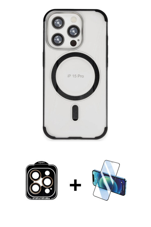iPhone 15 Pro Max Kılıf Eksen Klasik Koleksiyonu - Siyah 3D Antistatik Seramik Nano Ekran Koruy
