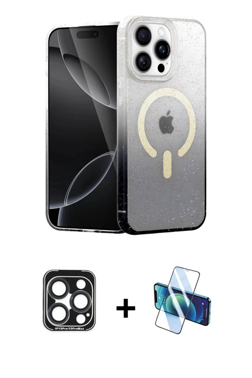 iPhone 15 Pro Max Kılıf Eksen Minimal Özel Seri - Siyah 3D Antistatik Seramik Nano Ekran Koruyu