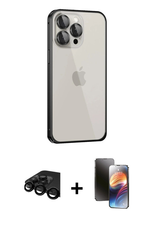 iPhone 15 Pro Max Kılıf Eksen Form Serisi - Siyah 3D Antistatik Mat Seramik Nano Ekran Koruyucu