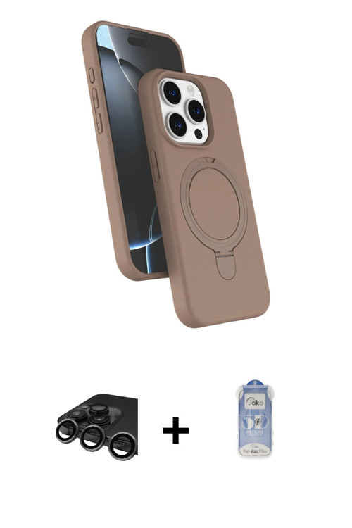 iPhone 15 Pro Max Kılıf İz Işık Koleksiyonu - Siyah Joko Magic 5D Cam + Titanyum Gri Raze Metal