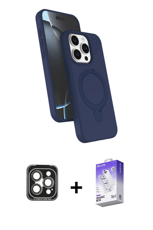 iPhone 15 Pro Max Kılıf İz Işık Koleksiyonu - Siyah Bilvis 5in1 3D Magic Cam Ekran Koruyucu + G