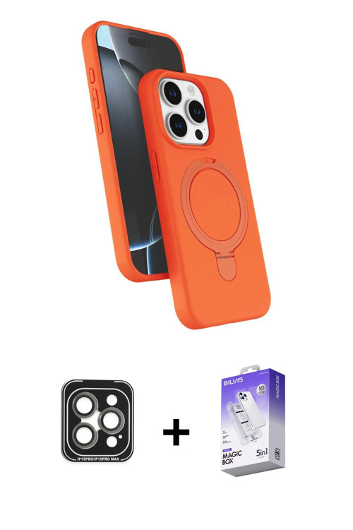 iPhone 15 Pro Max Kılıf İz Işık Koleksiyonu - Siyah Bilvis 5in1 3D Magic Cam Ekran Koruyucu + G