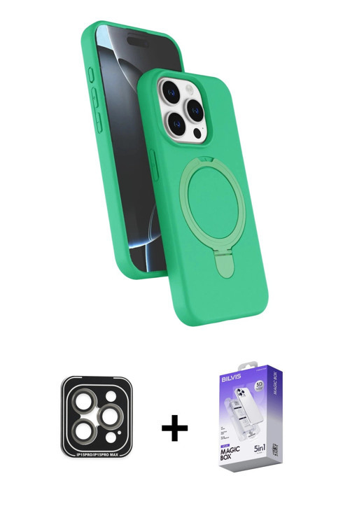 iPhone 15 Pro Max Kılıf İz Işık Koleksiyonu - Siyah Bilvis 5in1 3D Magic Cam Ekran Koruyucu + G