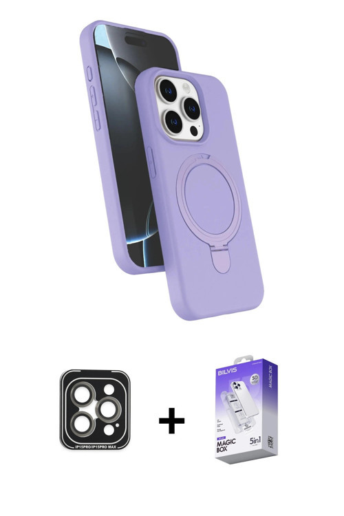 iPhone 15 Pro Max Kılıf İz Işık Koleksiyonu - Siyah Bilvis 5in1 3D Magic Cam Ekran Koruyucu + G