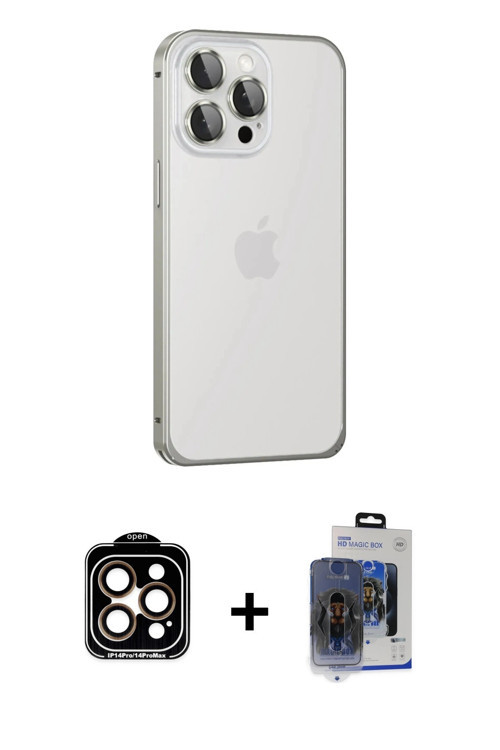 iPhone 15 Pro Max Kılıf Eksen Form Serisi - Siyah Vanessa Magic Cam + Turuncu PVD Metal Kamera