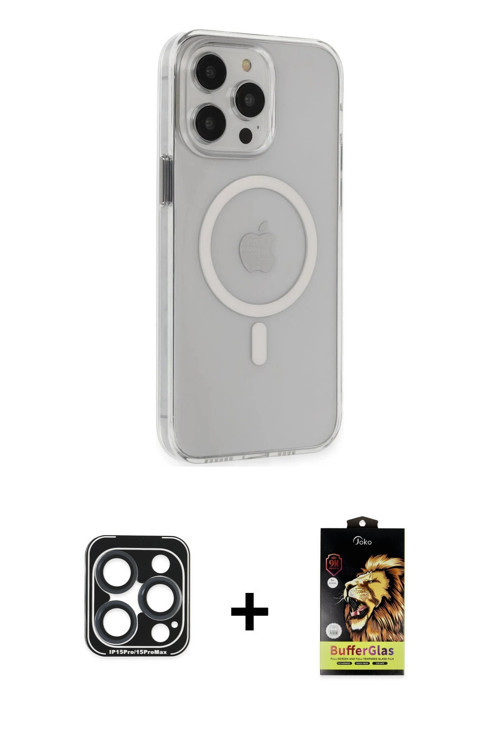 iPhone 15 Pro Max Kılıf Kıvılcım Asil Özel Seri - Siyah Buffer Cam Ekran Koruyucu + Lacivert PV