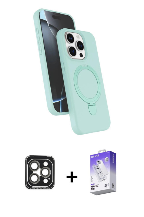 iPhone 15 Pro Max Kılıf İz Işık Koleksiyonu - Siyah Bilvis 5in1 3D Magic Cam Ekran Koruyucu + G