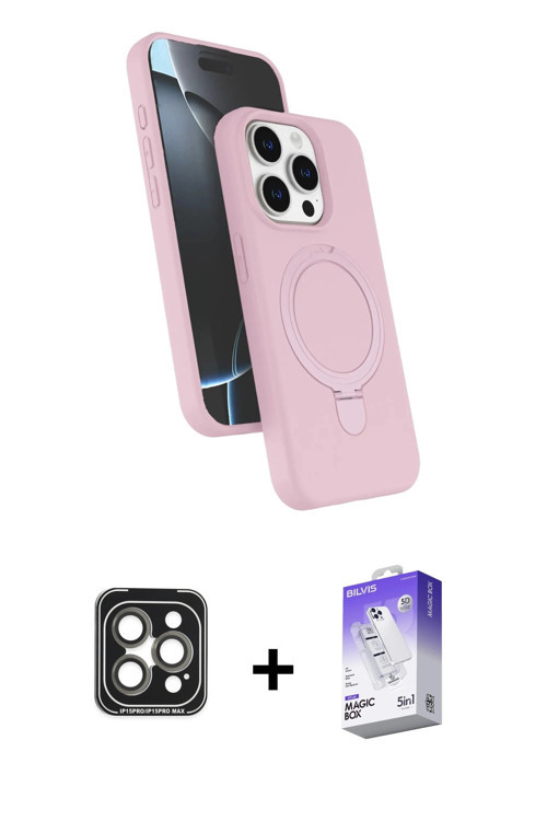iPhone 15 Pro Max Kılıf İz Işık Koleksiyonu - Siyah Bilvis 5in1 3D Magic Cam Ekran Koruyucu + G