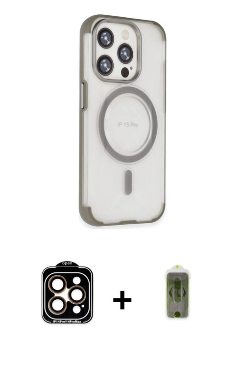 iPhone 15 Pro Max Kılıf Eksen Klasik Koleksiyonu - Siyah Joko Magic 5D Hayalet Cam + Turuncu PV
