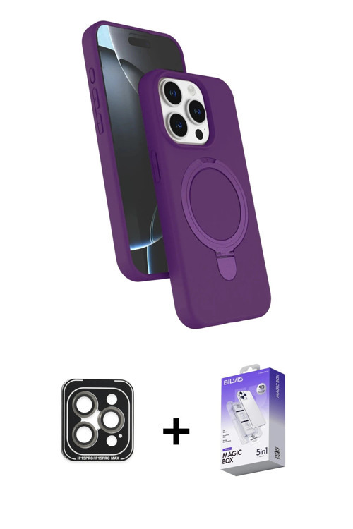 iPhone 15 Pro Max Kılıf İz Işık Koleksiyonu - Siyah Bilvis 5in1 3D Magic Cam Ekran Koruyucu + G