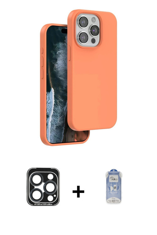 iPhone 15 Pro Max Kılıf Kıvılcım Çizgi Serisi - Siyah Joko Magic 5D Cam + Lacivert PVD Metal Ka