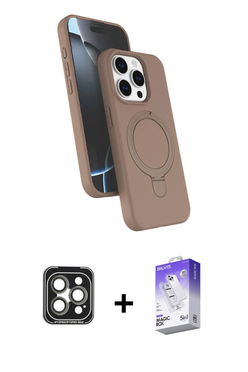 iPhone 15 Pro Max Kılıf İz Işık Koleksiyonu - Siyah Bilvis 5in1 3D Magic Cam Ekran Koruyucu + G