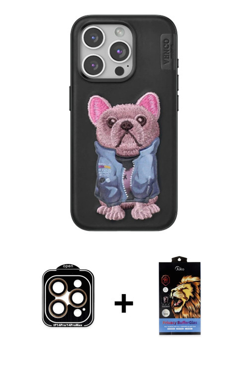 iPhone 15 Pro Max Kılıf İz Minimal Koleksiyonu - Siyah Buffer Hayalet Cam Ekran Koruyucu + Turu