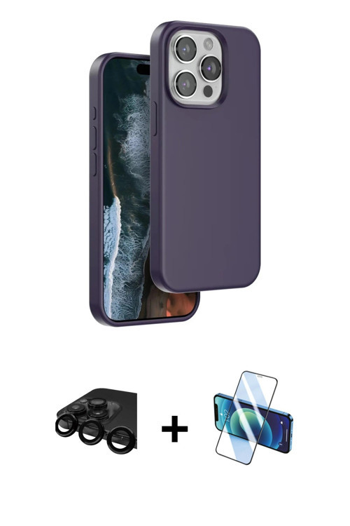 iPhone 15 Pro Max Kılıf Kıvılcım Çizgi Serisi - Siyah 3D Antistatik Cam Ekran Koruyucu + Siyah