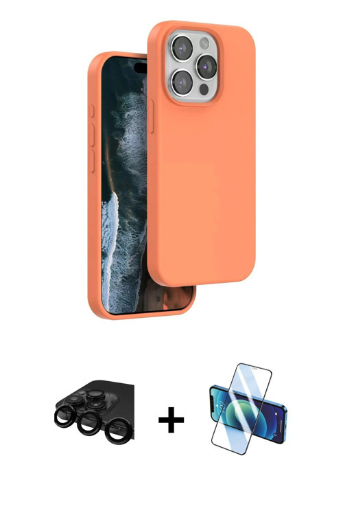 iPhone 15 Pro Max Kılıf Kıvılcım Çizgi Serisi - Siyah 3D Antistatik Cam Ekran Koruyucu + Siyah