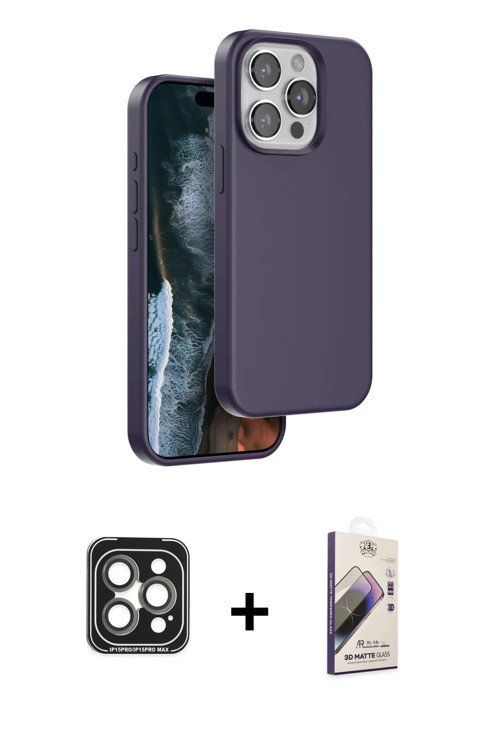 iPhone 15 Pro Max Kılıf Kıvılcım Çizgi Serisi - Siyah Bilvis 3D Mat Cam Ekran Koruyucu + Gri PV