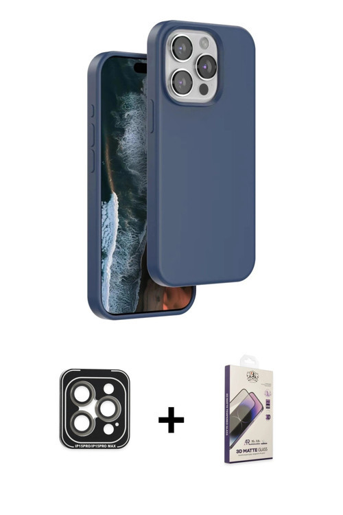 iPhone 15 Pro Max Kılıf Kıvılcım Çizgi Serisi - Siyah Bilvis 3D Mat Cam Ekran Koruyucu + Gri PV