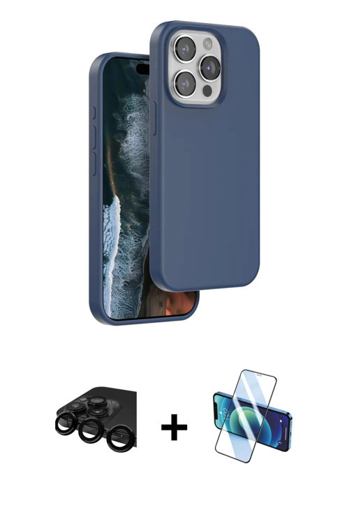 iPhone 15 Pro Max Kılıf Kıvılcım Çizgi Serisi - Siyah 3D Antistatik Cam Ekran Koruyucu + Siyah