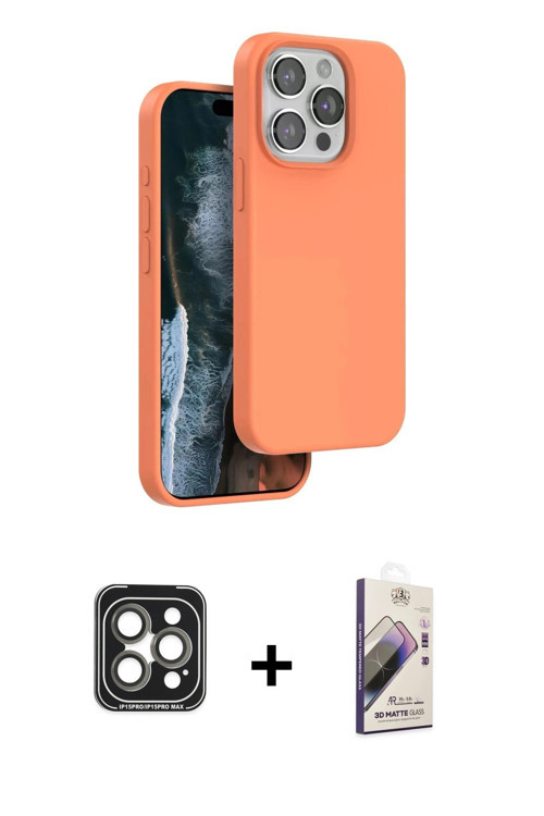 iPhone 15 Pro Max Kılıf Kıvılcım Çizgi Serisi - Siyah Bilvis 3D Mat Cam Ekran Koruyucu + Gri PV