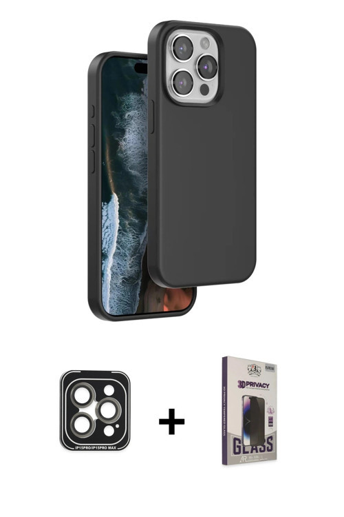 iPhone 15 Pro Max Kılıf Kıvılcım Çizgi Serisi - Siyah Bilvis Hayalet Cam Ekran Koruyucu + Gri P