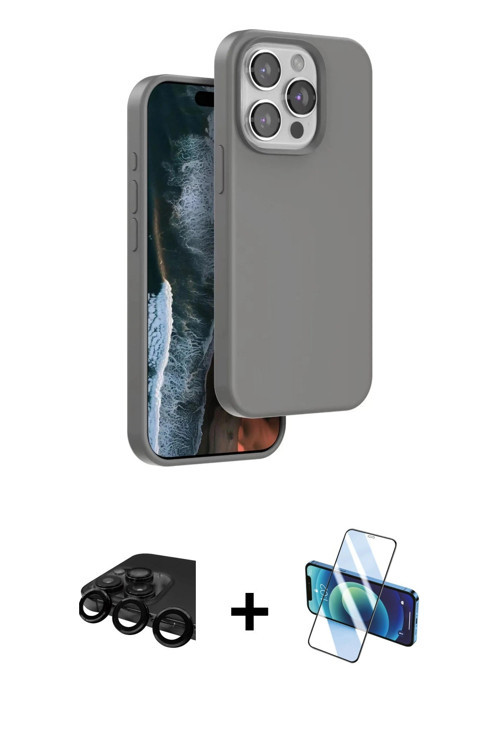 iPhone 15 Pro Max Kılıf Kıvılcım Çizgi Serisi - Siyah 3D Antistatik Cam Ekran Koruyucu + Siyah