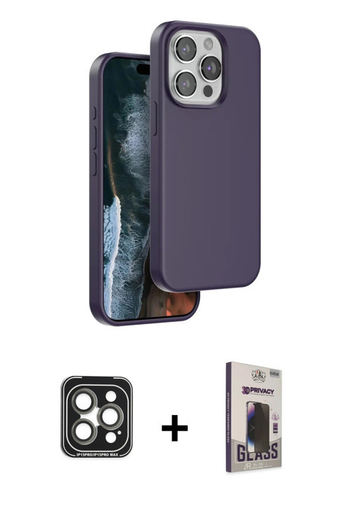 iPhone 15 Pro Max Kılıf Kıvılcım Çizgi Serisi - Siyah Bilvis Hayalet Cam Ekran Koruyucu + Gri P