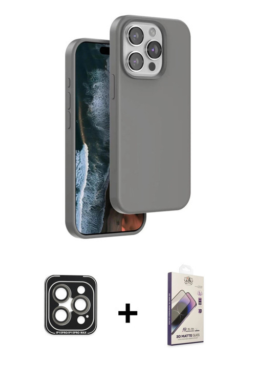 iPhone 15 Pro Max Kılıf Kıvılcım Çizgi Serisi - Siyah Bilvis 3D Mat Cam Ekran Koruyucu + Gri PV