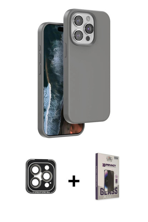 iPhone 15 Pro Max Kılıf Kıvılcım Çizgi Serisi - Siyah Bilvis Hayalet Cam Ekran Koruyucu + Gri P