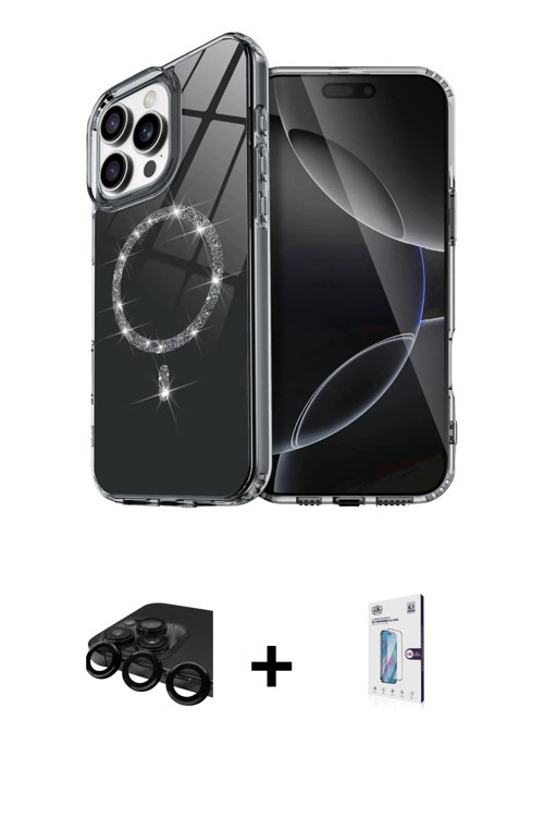 ieg™ iPhone 15 Pro Max Kılıf Kıvılcım Form Prime - Siyah Bilvis 0.18mm Plus Cam Ekran Koruyucu + Siy