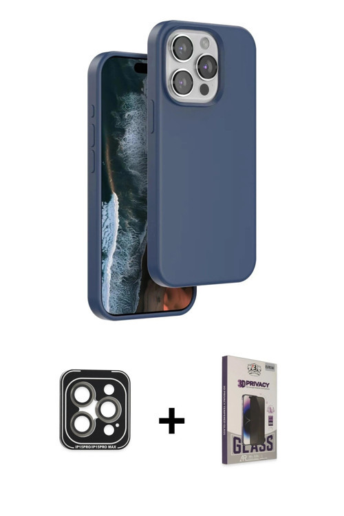 iPhone 15 Pro Max Kılıf Kıvılcım Çizgi Serisi - Siyah Bilvis Hayalet Cam Ekran Koruyucu + Gri P