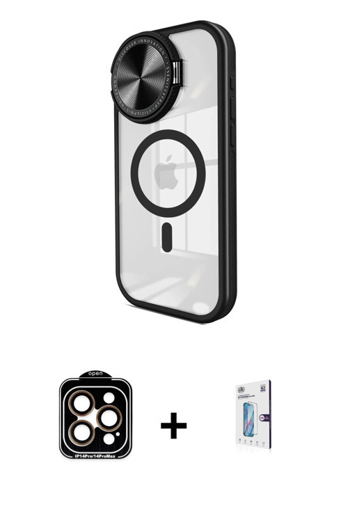 iPhone 15 Pro Max Kılıf Kıvılcım Modern Koleksiyonu - Siyah Bilvis 0.18mm Plus Cam Ekran Koruyu