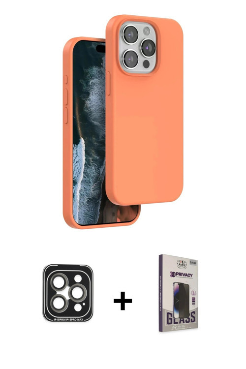 iPhone 15 Pro Max Kılıf Kıvılcım Çizgi Serisi - Siyah Bilvis Hayalet Cam Ekran Koruyucu + Gri P