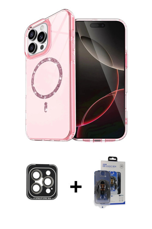 iPhone 15 Pro Max Kılıf Kıvılcım Form Prime - Siyah Vanessa Magic Cam + Gri PVD Metal Kamera Le