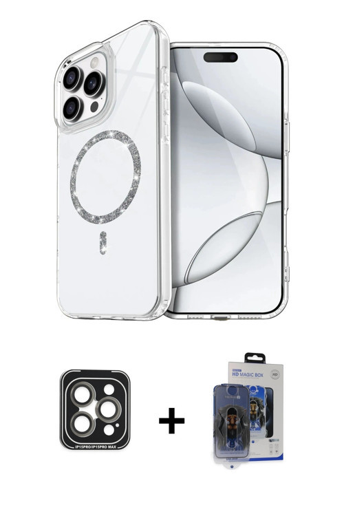 iPhone 15 Pro Max Kılıf Kıvılcım Form Prime - Siyah Vanessa Magic Cam + Gri PVD Metal Kamera Le
