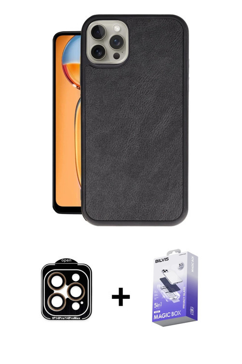 iPhone 15 Pro Max Kılıf Kıvılcım Işık Serisi - Siyah Bilvis 5in1 5D Magic Hayalet Cam Ekran Kor