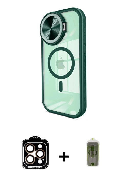 iPhone 15 Pro Max Kılıf Kıvılcım Modern Koleksiyonu - Siyah Joko Magic 5D Hayalet Cam + Turuncu