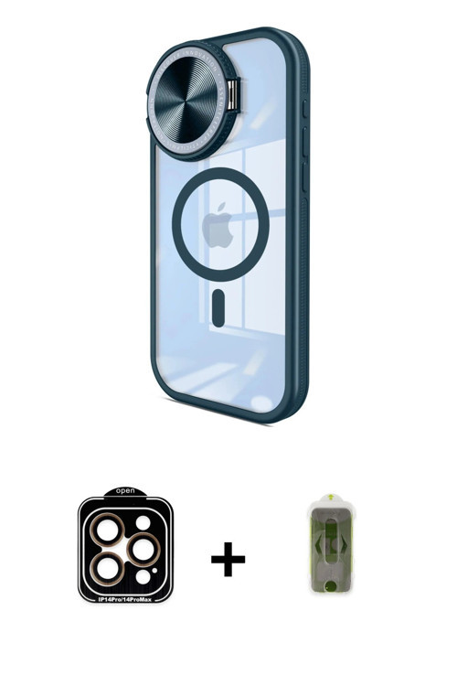 iPhone 15 Pro Max Kılıf Kıvılcım Modern Koleksiyonu - Siyah Joko Magic 5D Hayalet Cam + Turuncu