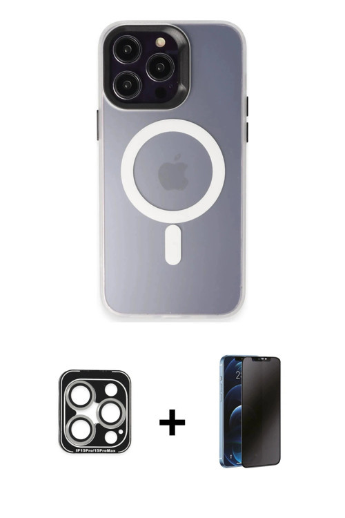 iPhone 15 Pro Max Kılıf Kozmos Çizgi Prime - Siyah 3D Antistatik Hayalet Cam Ekran Koruyucu + G