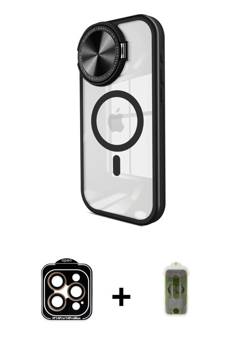 iPhone 15 Pro Max Kılıf Kıvılcım Modern Koleksiyonu - Siyah Joko Magic 5D Hayalet Cam + Turuncu
