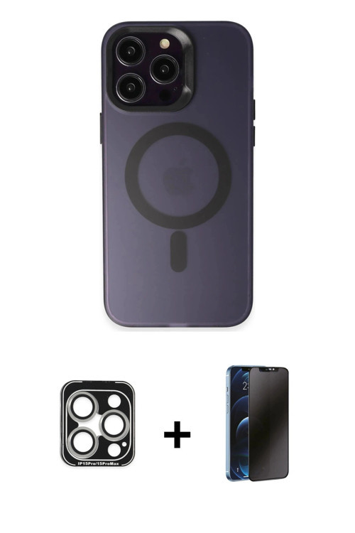iPhone 15 Pro Max Kılıf Kozmos Çizgi Prime - Siyah 3D Antistatik Hayalet Cam Ekran Koruyucu + G