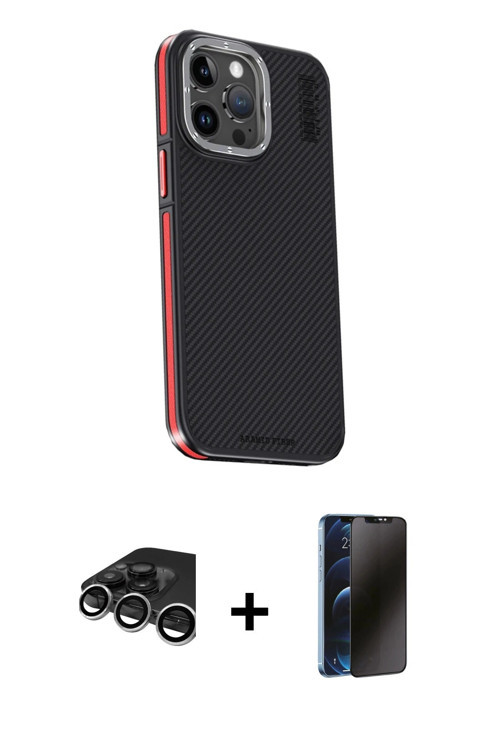 iPhone 15 Pro Max Kılıf Kıvılcım Modern Özel Seri - Siyah 3D Antistatik Hayalet Cam Ekran Koruy