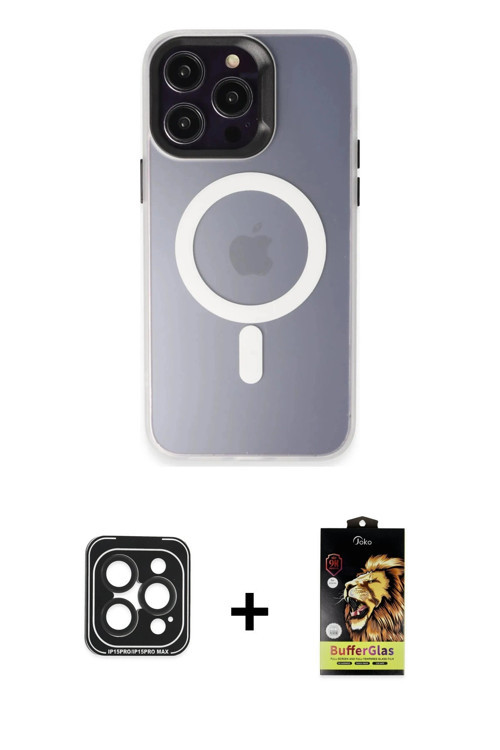 iPhone 15 Pro Max Kılıf Kozmos Çizgi Prime - Siyah Buffer Cam Ekran Koruyucu + Siyah PVD Metal