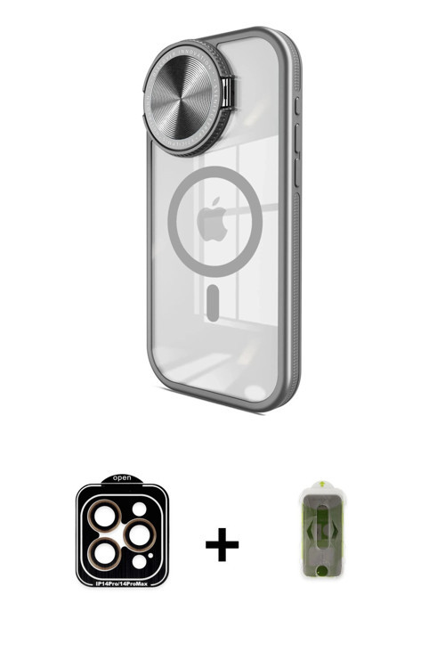 iPhone 15 Pro Max Kılıf Kıvılcım Modern Koleksiyonu - Siyah Joko Magic 5D Hayalet Cam + Turuncu