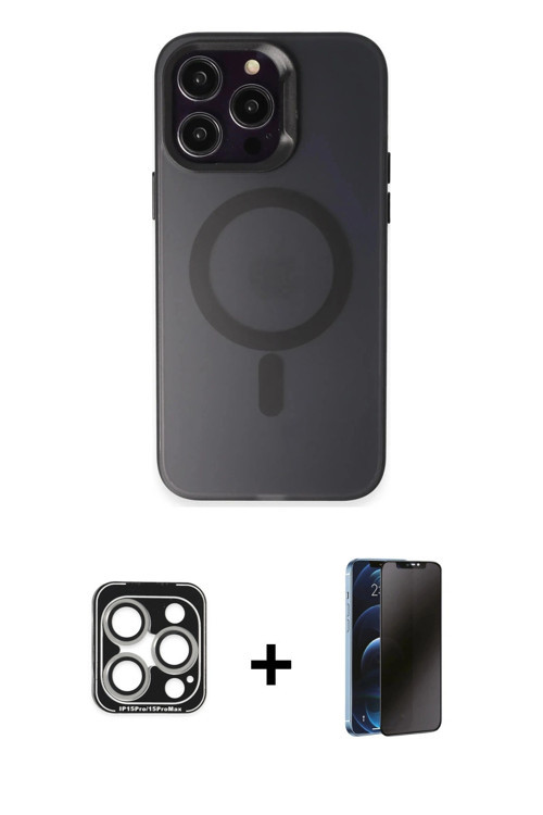 iPhone 15 Pro Max Kılıf Kozmos Çizgi Prime - Siyah 3D Antistatik Hayalet Cam Ekran Koruyucu + G