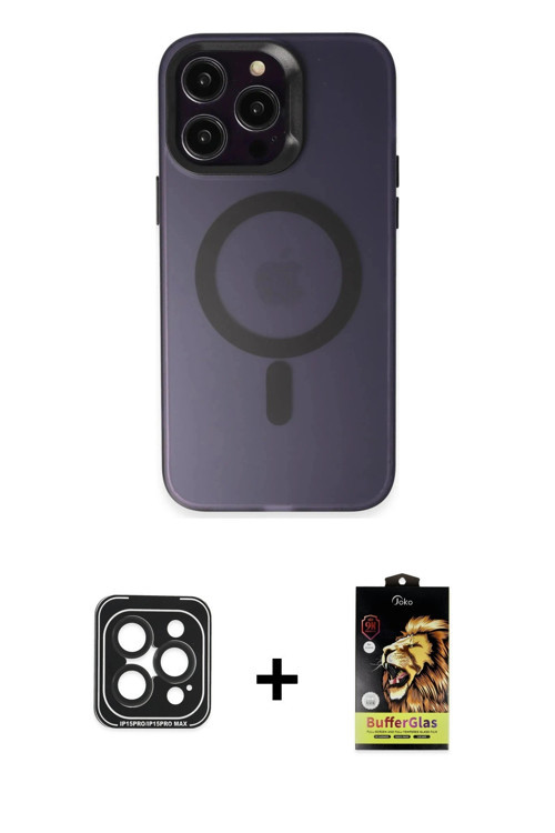 iPhone 15 Pro Max Kılıf Kozmos Çizgi Prime - Siyah Buffer Cam Ekran Koruyucu + Siyah PVD Metal
